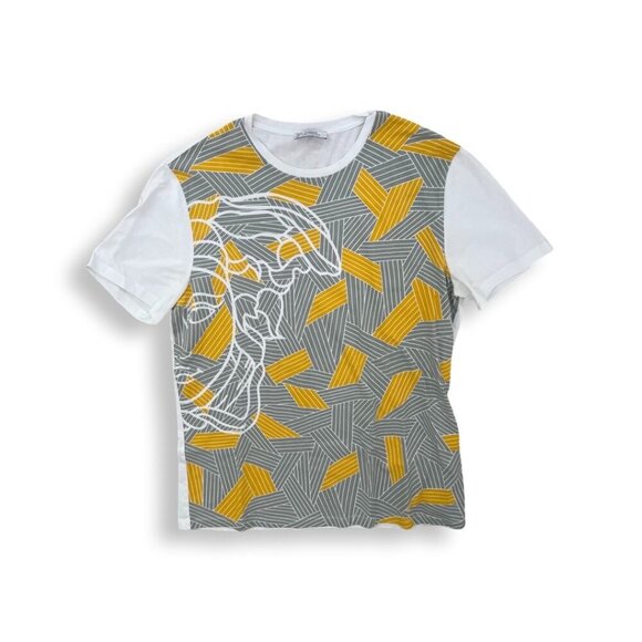 Versace Collection abstract print gray yellow logo tee shirt size XL